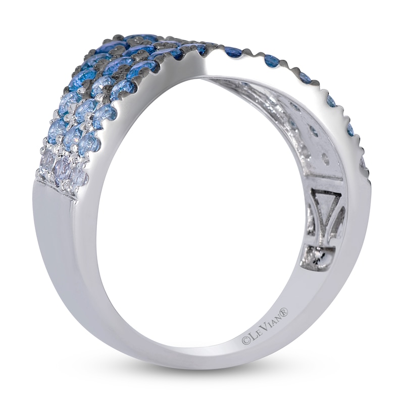 Main Image 2 of Le Vian Natural Denim Ombré and White Natural Sapphire Three-Row Ring 14K Vanilla Gold