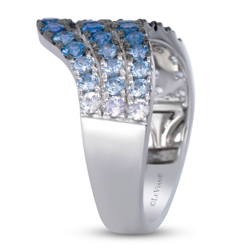 Main Image 3 of Le Vian Natural Denim Ombré and White Natural Sapphire Three-Row Ring 14K Vanilla Gold