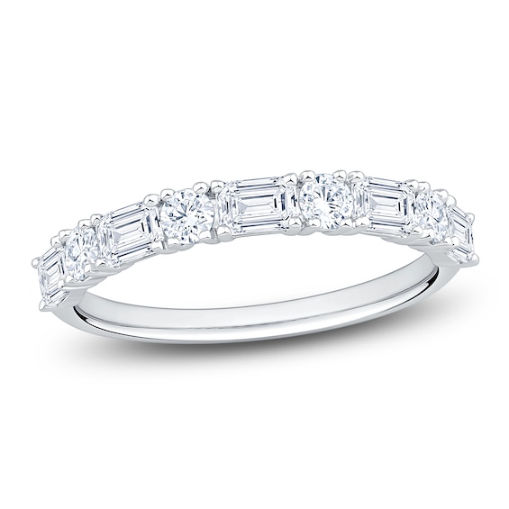 Round & Emerald-Cut Lab-Grown Diamond Alternating Anniversary Ring 1 ct tw 14K White Gold