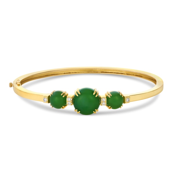 Le Vian Natural Nephrite Jade Bangle Bracelet 1/8 ct tw Diamonds 14K Honey Gold