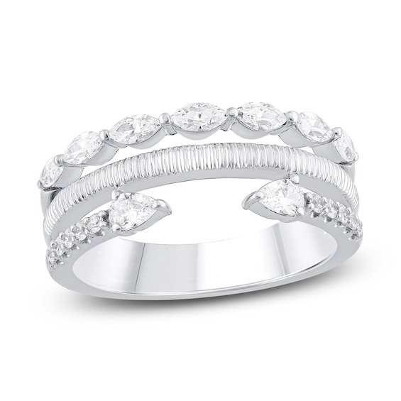 Chosen Certified Marquise & Pear-Shaped Multi-Diamond Three-Row Anniversary Ring 3/4 ct tw 14K White Gold