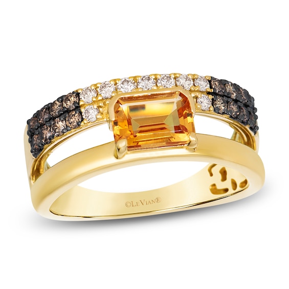 Le Vian Rectangle-Cut Natural Citrine Ring 3/8 ct tw Diamonds 14K Honey Gold