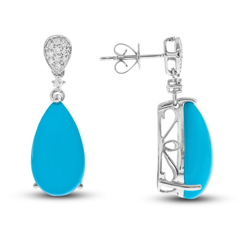 Main Image 1 of Natural Turquoise Earrings 1/6 ct tw Diamonds 14K White Gold