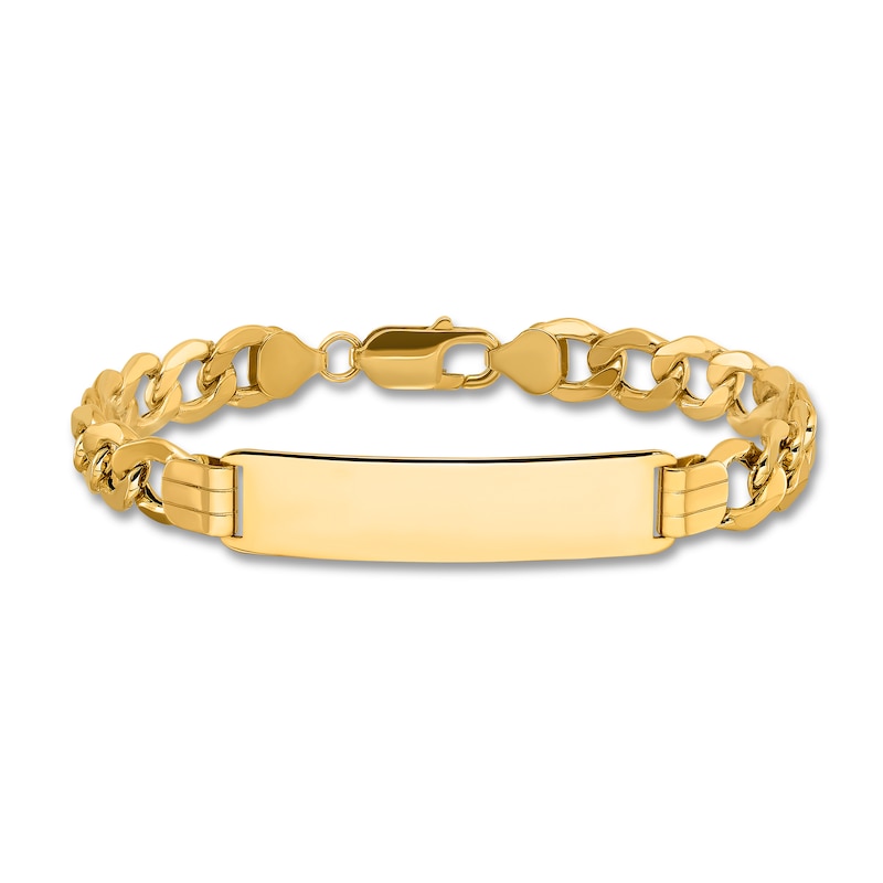 Main Image 1 of Men's Curb Link ID Bracelet 14K Yellow Gold 9.0mm 8"
