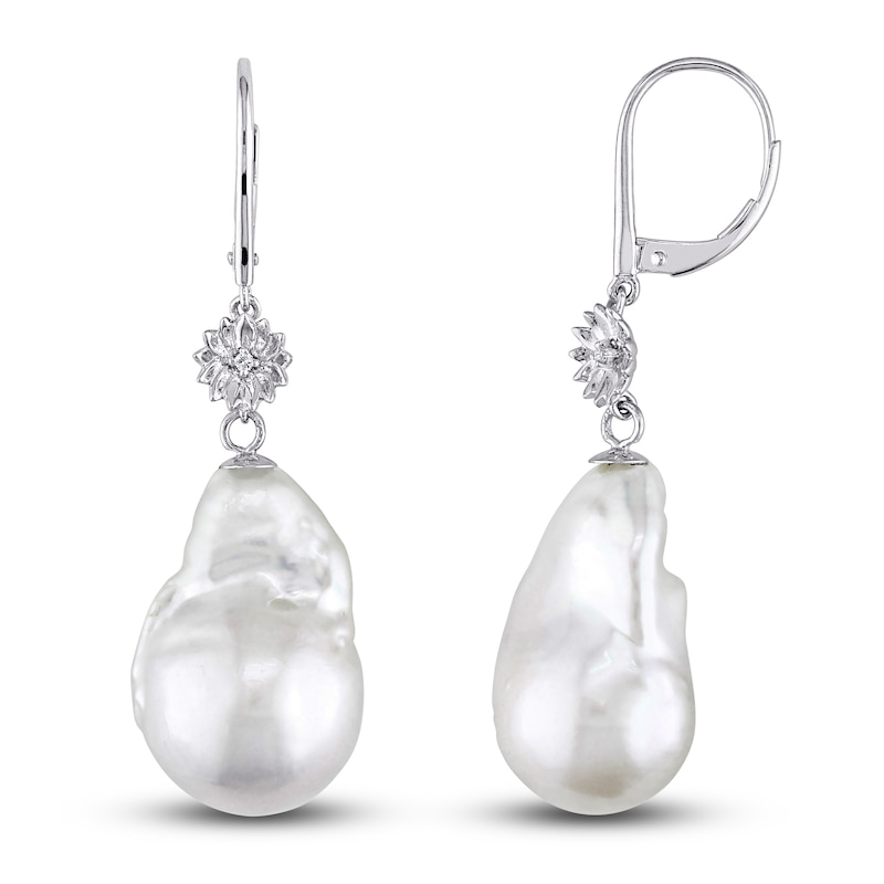 Cultured Freshwater Pearl Earrings Diamond Accents 14K White Gold
