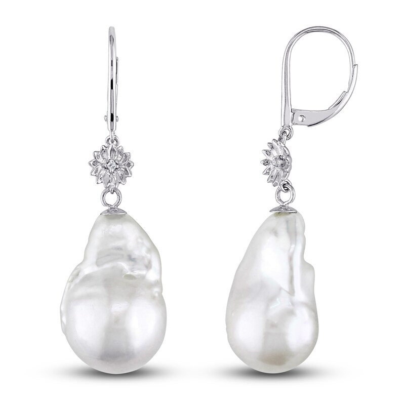 Cultured Freshwater Pearl Earrings Diamond Accents 14K White Gold