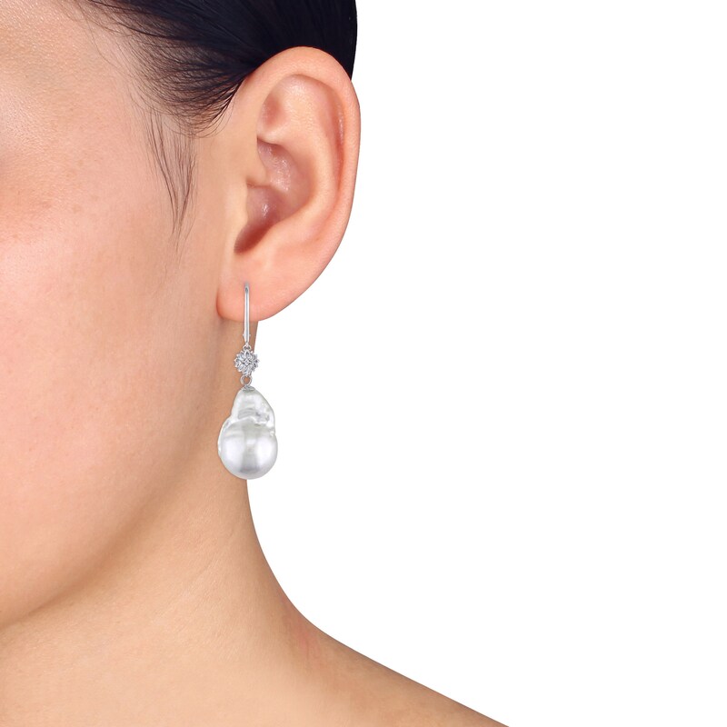 Cultured Freshwater Pearl Earrings Diamond Accents 14K White Gold