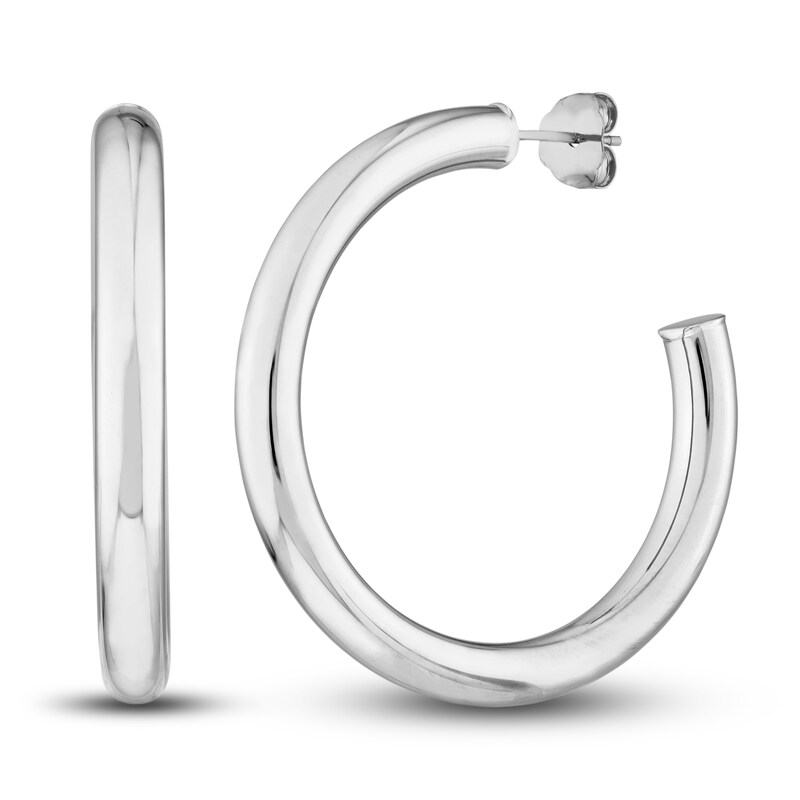 Polished Open Hoop Earrings 14K White Gold 35mm