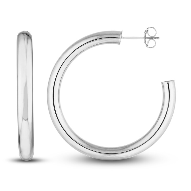Polished Open Hoop Earrings 14K White Gold 35mm