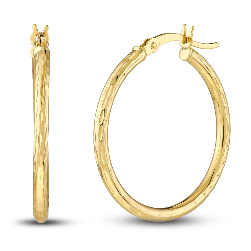 Main Image 1 of Diamond-Cut Round Hoop Earrings 14K Yellow Gold 25mm