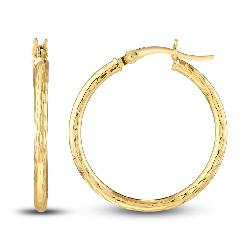 Main Image 2 of Diamond-Cut Round Hoop Earrings 14K Yellow Gold 25mm