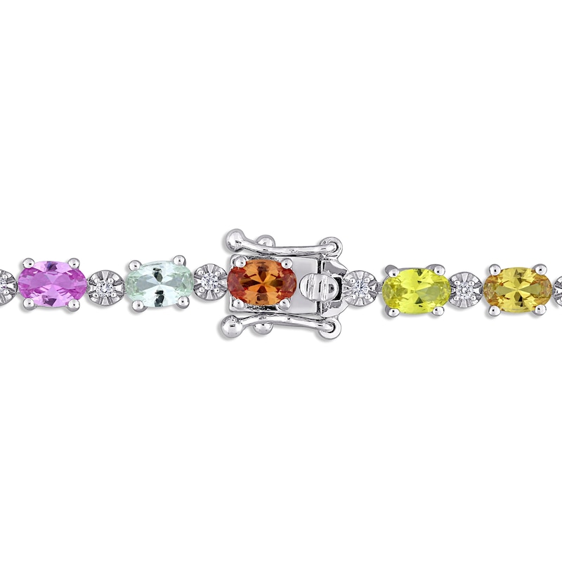 Main Image 2 of Multi-Color Lab-Created Sapphire Tennis Necklace Sterling Silver 16"
