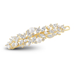 Kenneth Jay Lane Simulated Pearl Hair Pin CZ/Yellow Gold-Plated Brass