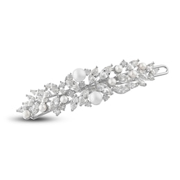 Kenneth Jay Lane Simulated Cultured Pearl Hair Pin CZ/Rhodium-Plated Brass