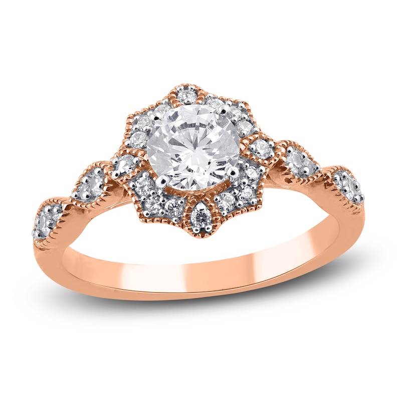 Diamond Engagement Ring 7/8 ct tw Round 14K Rose Gold