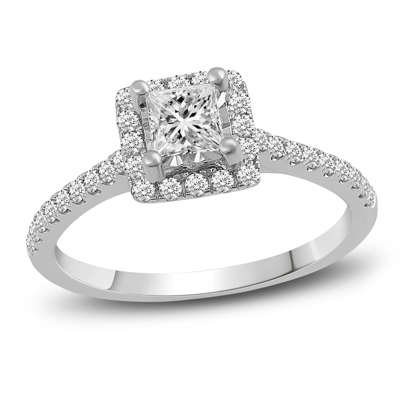 Main Image 1 of Diamond Engagement Ring 3/4 ct tw Princess/Round 14K White Gold