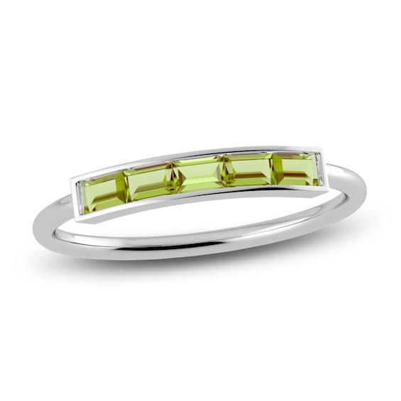 Juliette Maison Natural Peridot Baguette Bar Ring 10K White Gold
