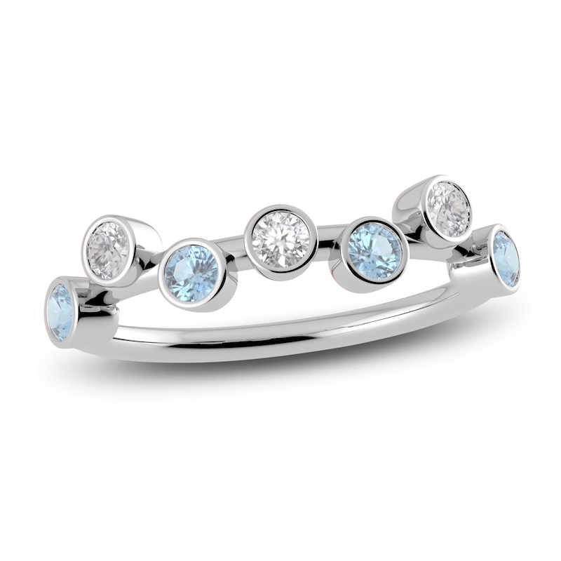 Main Image 1 of Juliette Maison Natural White Sapphire & Natural Aquamarine Ring 10K White Gold