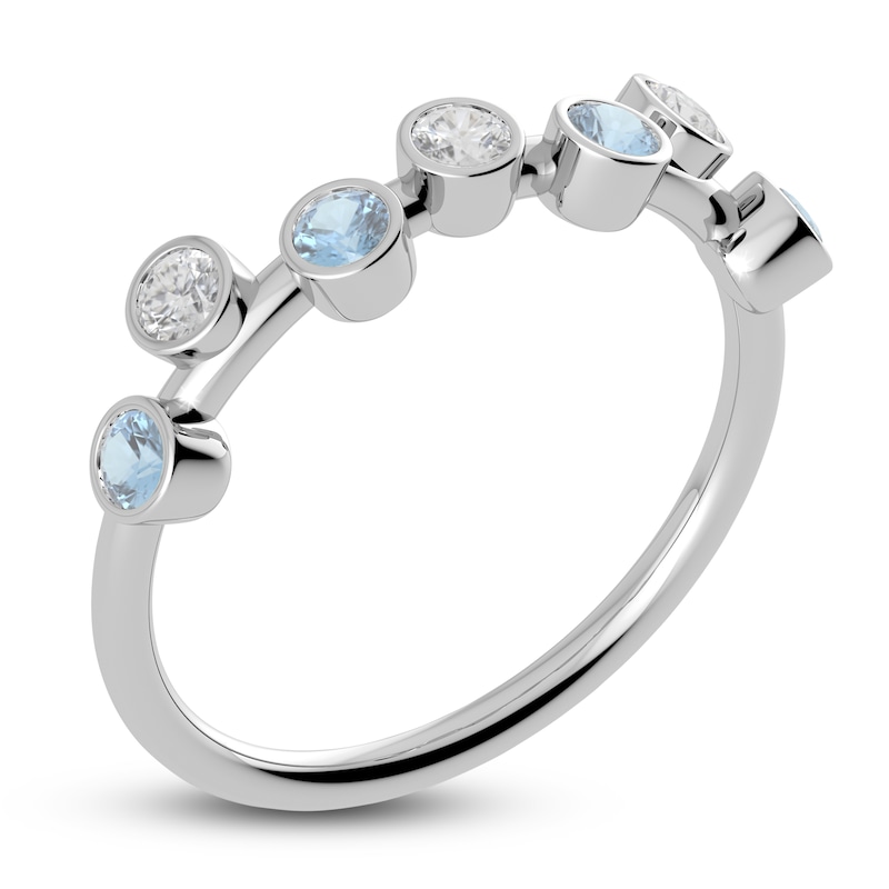 Main Image 2 of Juliette Maison Natural White Sapphire & Natural Aquamarine Ring 10K White Gold