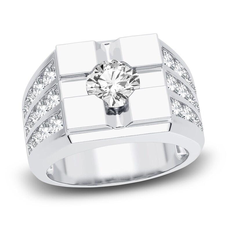 Main Image 1 of Men's Lab-Grown Diamond Ring 3 ct tw Round 14K White Gold