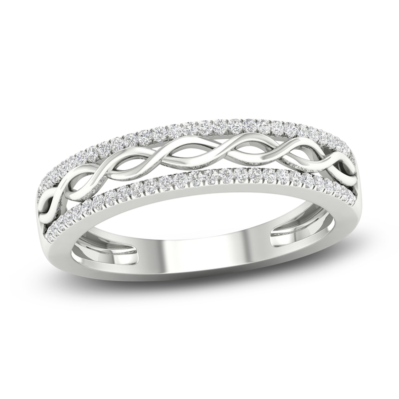 Main Image 1 of Diamond Twisted Wedding Band 1/8 ct tw Round 14K White Gold