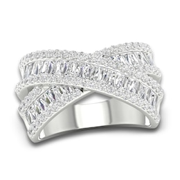 Lab-Grown Diamond Criss-Cross Ring 1-3/4 ct tw Round/Baguette 14K White Gold