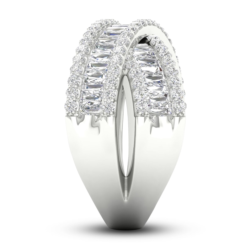 Main Image 2 of Lab-Grown Diamond Criss-Cross Ring 1-3/4 ct tw Round/Baguette 14K White Gold