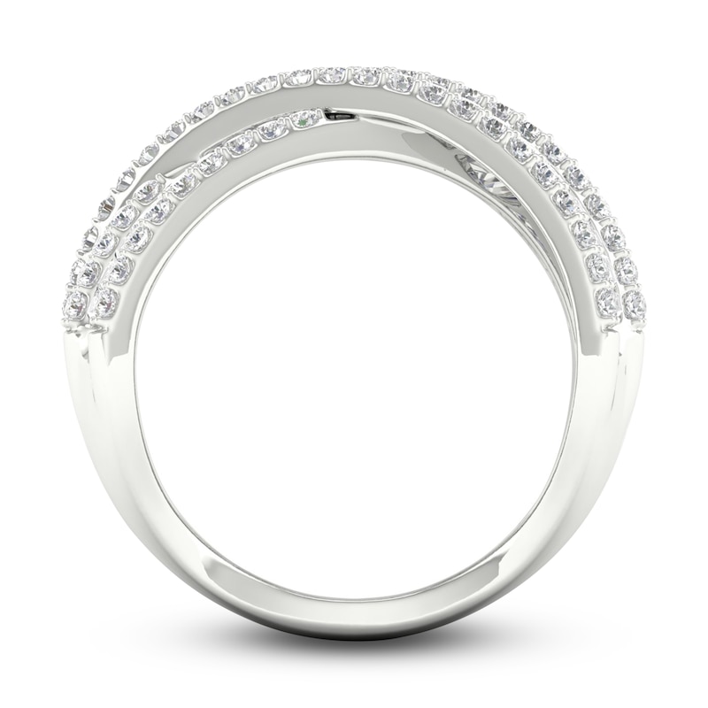 Main Image 3 of Lab-Grown Diamond Criss-Cross Ring 1-3/4 ct tw Round/Baguette 14K White Gold