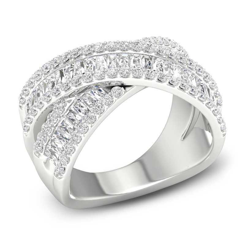 Main Image 4 of Lab-Grown Diamond Criss-Cross Ring 1-3/4 ct tw Round/Baguette 14K White Gold