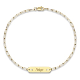 Engravable Station Bracelet Diamond Accents 14K Yellow Gold 7.5" 25mm