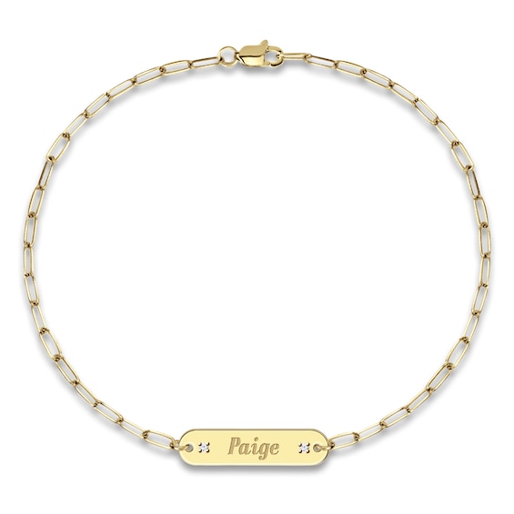 Engravable Station Bracelet Diamond Accents 14K Yellow Gold 7.5" 25mm