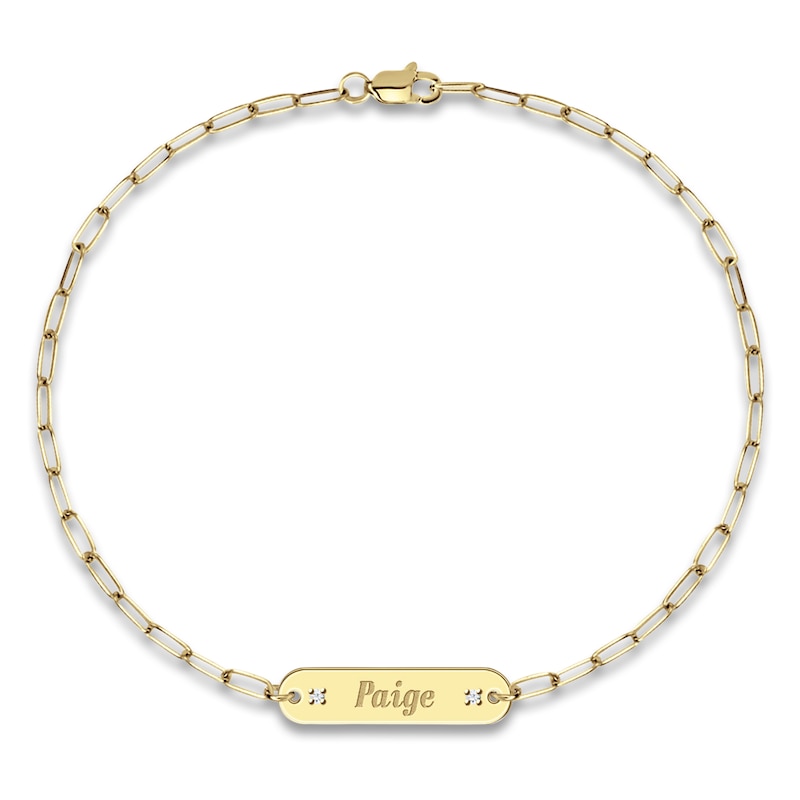 Main Image 1 of Engravable Station Bracelet Diamond Accents 14K Yellow Gold 7.5" 25mm