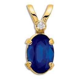 Natural Blue Sapphire Pendant Diamond Accents 14K Yellow Gold