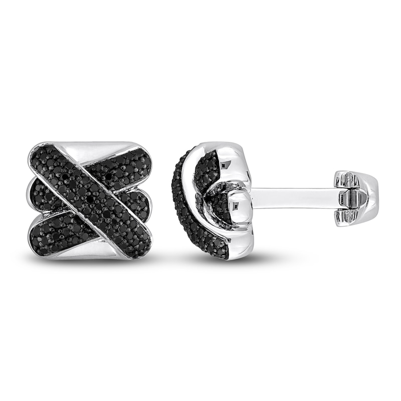 Main Image 1 of Y-Knot Men's Black Diamond Cuff Links 7/8 ct tw Round Sterling Silver
