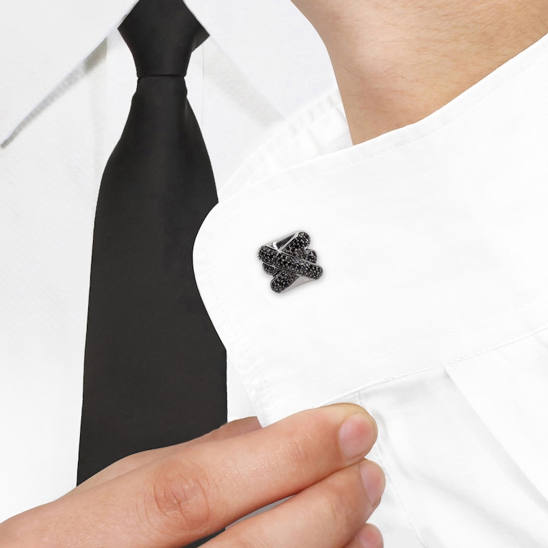 Main Image 3 of Y-Knot Men's Black Diamond Cuff Links 7/8 ct tw Round Sterling Silver