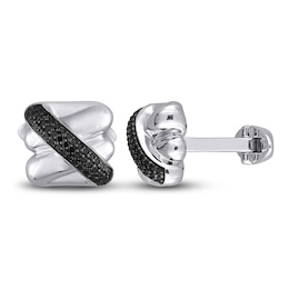 Y-Knot Men's Black Diamond Cuff Links 1/2 ct tw Round Sterling Silver