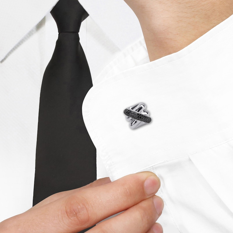 Main Image 3 of Y-Knot Men's Black Diamond Cuff Links 1/2 ct tw Round Sterling Silver