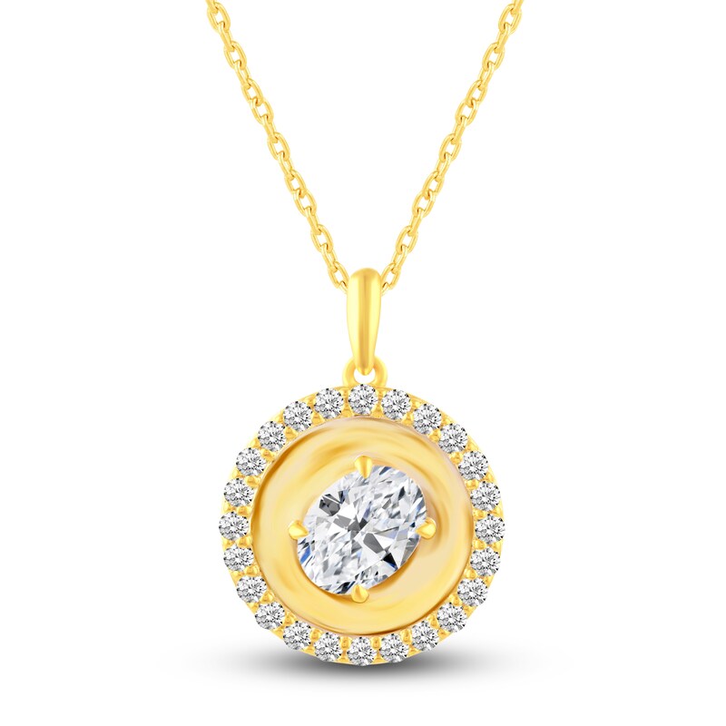 Certified Lab-Created Diamond Gold Coin Pendant Necklace 1-1/2 ct tw Oval/Round 14K Yellow Gold 18"