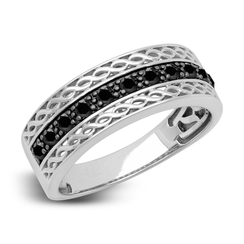 Main Image 2 of Men's Natural Black Sapphire Wedding Band 14K White Gold 8.0mm
