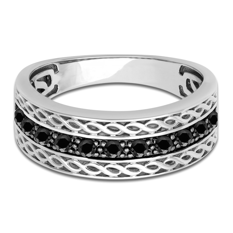 Main Image 3 of Men's Natural Black Sapphire Wedding Band 14K White Gold 8.0mm