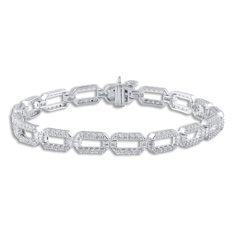 Main Image 1 of Diamond Paperclip Bracelet 3 ct tw Round/Baguette 14K White Gold 7"