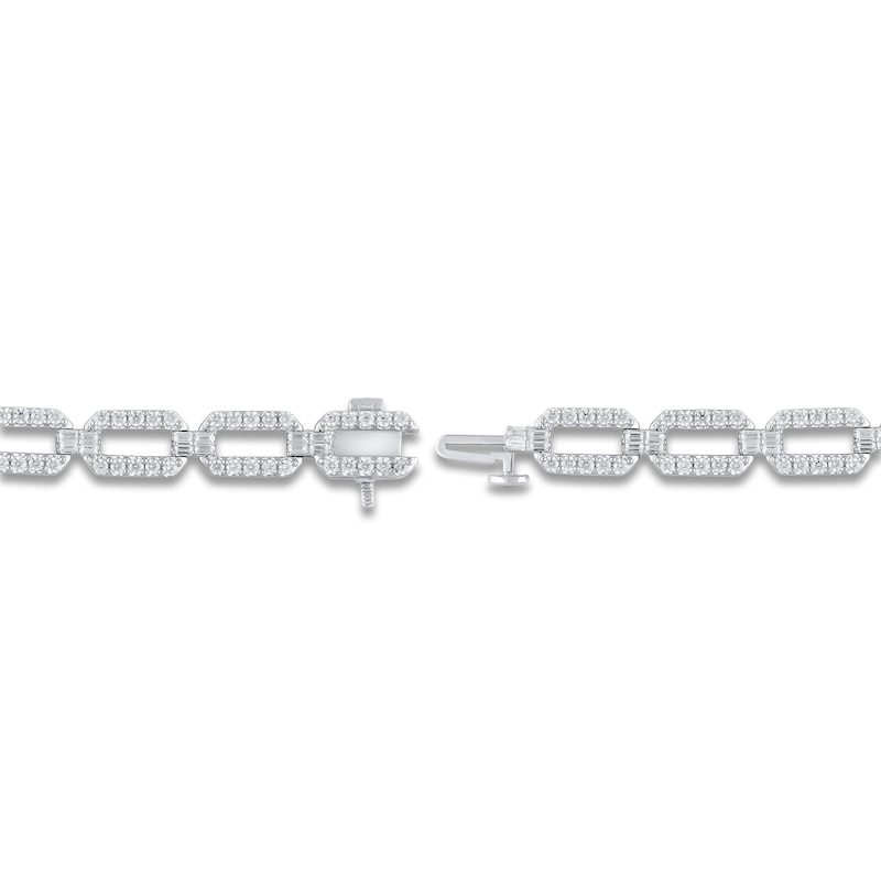 Main Image 2 of Diamond Paperclip Bracelet 3 ct tw Round/Baguette 14K White Gold 7"