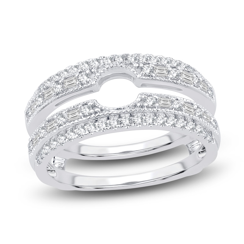 Diamond Double Row Enhancer Band 1/2 ct tw Round/Baguette 14K White Gold