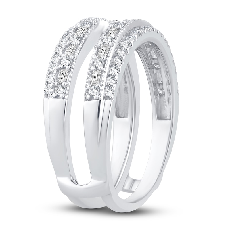 Diamond Double Row Enhancer Band 1/2 ct tw Round/Baguette 14K White Gold