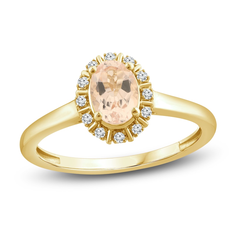Main Image 1 of Natural Morganite Ring 1/15 ct tw Diamonds 10K Yellow Gold