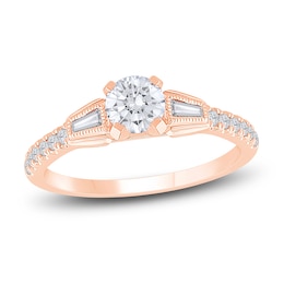 Diamond Engagement Ring 3/4 ct tw Round/Baguette 14K Rose Gold