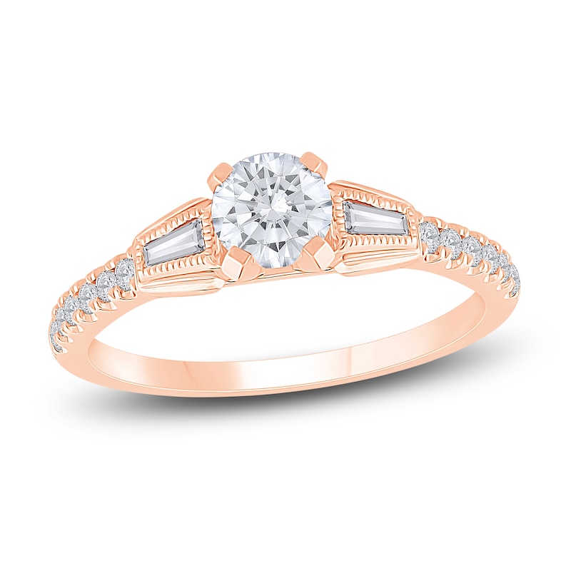 Main Image 1 of Diamond Engagement Ring 3/4 ct tw Round/Baguette 14K Rose Gold