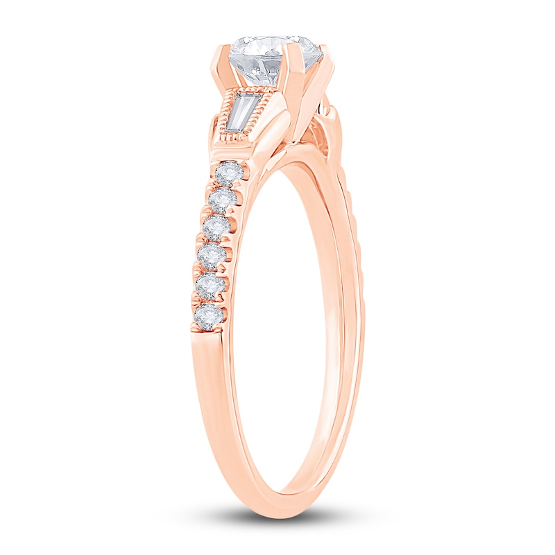 Main Image 2 of Diamond Engagement Ring 3/4 ct tw Round/Baguette 14K Rose Gold