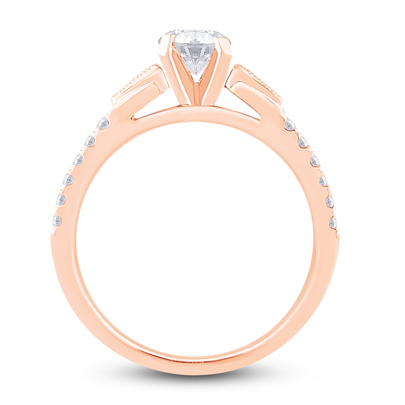 Main Image 3 of Diamond Engagement Ring 3/4 ct tw Round/Baguette 14K Rose Gold