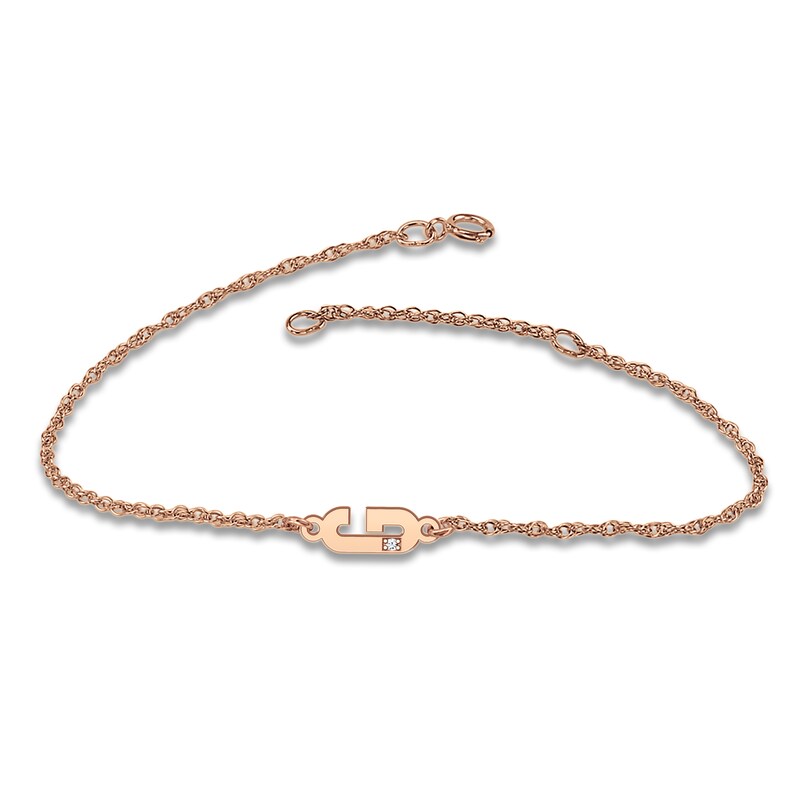 Main Image 1 of High-Polish Initial Bracelet Diamond Accents 14K Rose Gold 7.25"